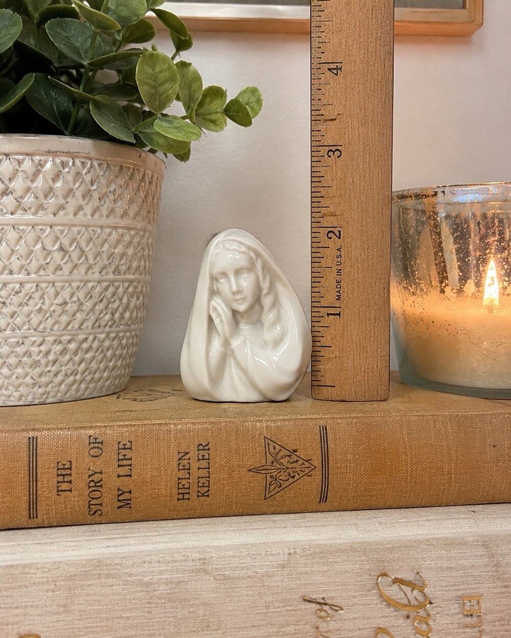 Vintage German Porcelain Madonna Bust Figurine White Glazed Miniature 2.5”